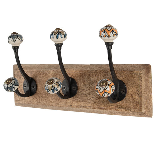 Clayre &amp; Eef   | Wandkapstok 3 haken Bruin 31x10x16 cm | 6H2394