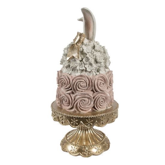 Clayre &amp; Eef   | Decoratie taart Wit Roze Goudkleurig &oslash; 17x35 cm | 6PR5228