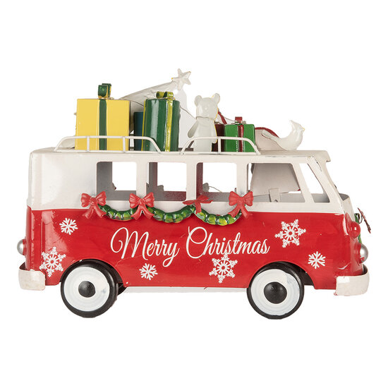 Clayre &amp; Eef   | Decoratie Bus met LED Rood Wit 31x15x21 cm / 2xAA | 6Y5855