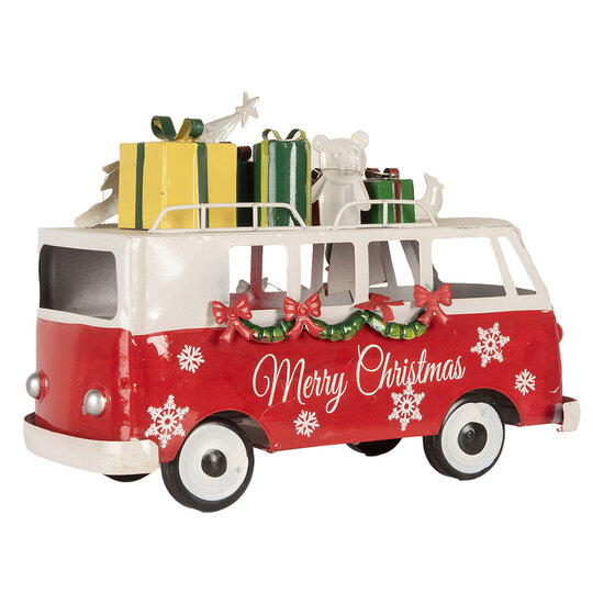 Clayre &amp; Eef   | Decoratie Bus met LED Rood Wit 31x15x21 cm / 2xAA | 6Y5855