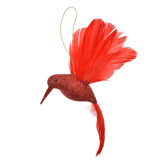 Clayre & Eef | Kerstdecoratie Hanger Vogel Rood 22x5x15 cm | 66141