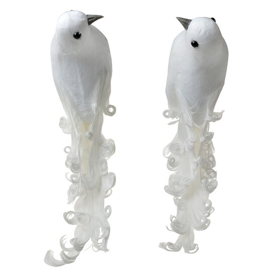 Clayre &amp; Eef   | Decoratie Vogel (Set van 2) Wit 19x9x10 cm | 66144