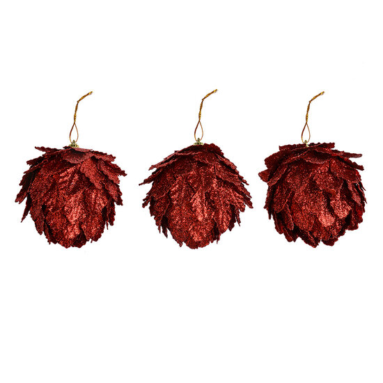 Clayre & Eef | Kerstdecoratie Bloem (set 3) Rood ø 8x8 cm | 66172R