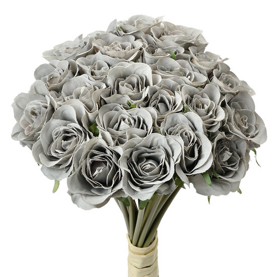 Clayre & Eef | Kunstbloem bos van 24 rozen Grijs Groen 20x16x30 cm | 6PL0392G
