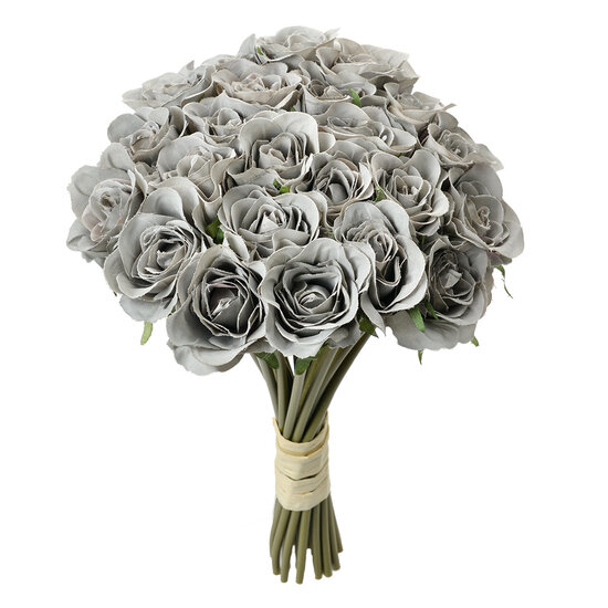 Clayre & Eef | Kunstbloem bos van 24 rozen Grijs Groen 20x16x30 cm | 6PL0392G