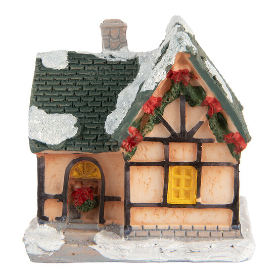 Clayre & Eef | Decoratie Huisje met LED Oranje Groen 6x5x6 cm | 6PR5733