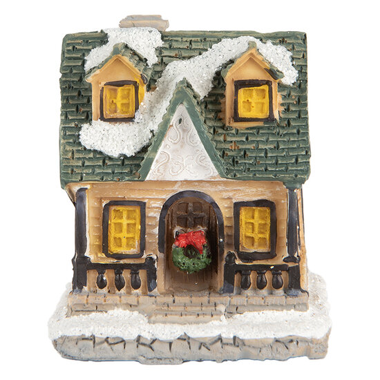 Clayre & Eef | Decoratie Huisje met LED Beige Groen 5x5x6 cm | 6PR5735