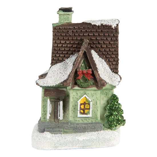 Clayre & Eef | Decoratie Huisje met LED Groen Bruin 5x5x8 cm | 6PR5740