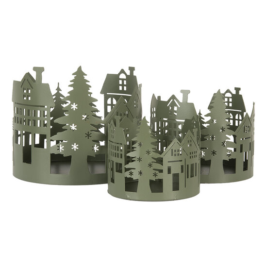 Clayre & Eef | Decoratie Huisjes (set van 3) Groen ø 15x13 / ø 12x11 / ø 10x9 cm | 6Y5788