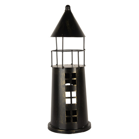Clayre &amp; Eef   | Decoratie Vuurtoren Zwart &oslash; 16x45 cm | 6Y5790