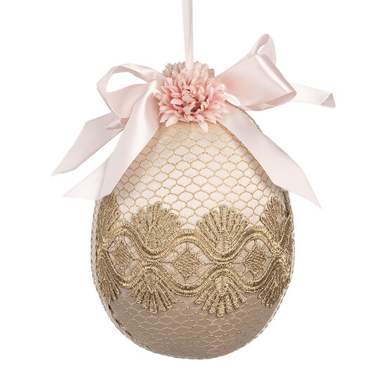 Clayre &amp; Eef   | Decoratie Hanger Ei Beige Roze &oslash; 11x14 cm | 65918