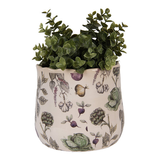 Clayre &amp; Eef   | Bloempot Binnen Beige Groen &oslash; 18x16 cm | 6CETKG0001M