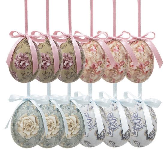 Clayre &amp; Eef   | Decoratie Hanger Ei (set 12) Meerkleurig &oslash; 4x5 cm | 65905