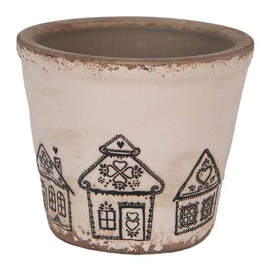 Clayre &amp; Eef   | Bloempot Binnen Beige Zwart &oslash; 12x11 cm | 6CE2123S