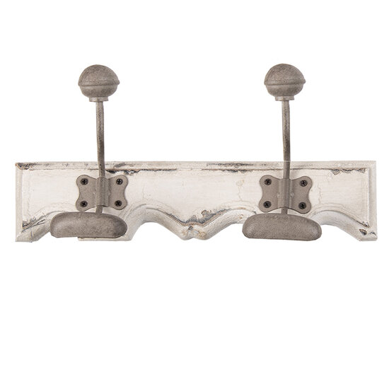Clayre &amp; Eef   | Wandkapstok 2 haken Wit Grijs 23x6x10 cm | 6H2400