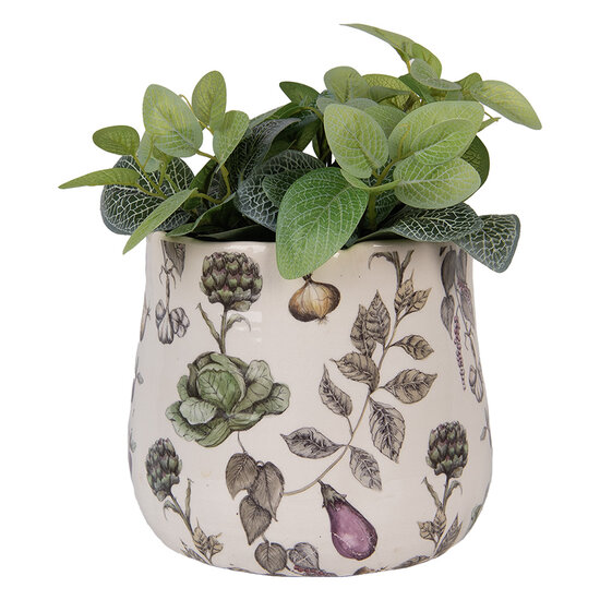 Clayre &amp; Eef   | Bloempot Binnen Beige Groen &oslash; 21x19 cm | 6CETKG0001L