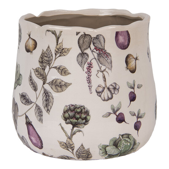 Clayre &amp; Eef   | Bloempot Binnen Beige Groen &oslash; 21x19 cm | 6CETKG0001L
