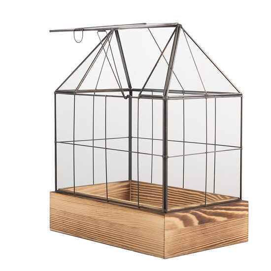 Clayre &amp; Eef   | Decoratie Kweekkasje Transparant Bruin 26x17x32 cm | 6GL5363