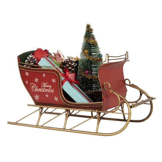Clayre & Eef | Kerstdecoratie Slee Rood Goudkleurig 30x15x22 cm | 6Y5870