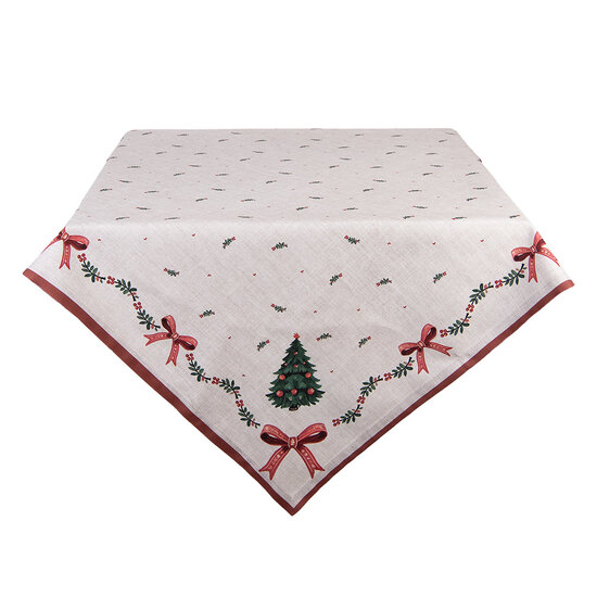 Clayre &amp; Eef   | Vierkant Tafelkleed Beige Groen Rood 100x100 cm | TCH01