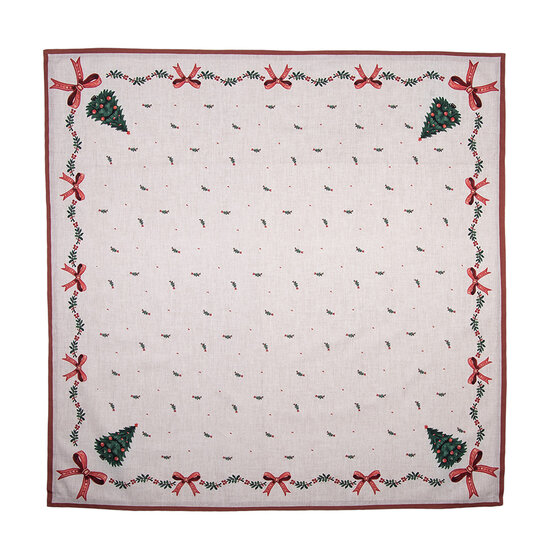 Clayre &amp; Eef   | Vierkant Tafelkleed Beige Groen Rood 100x100 cm | TCH01