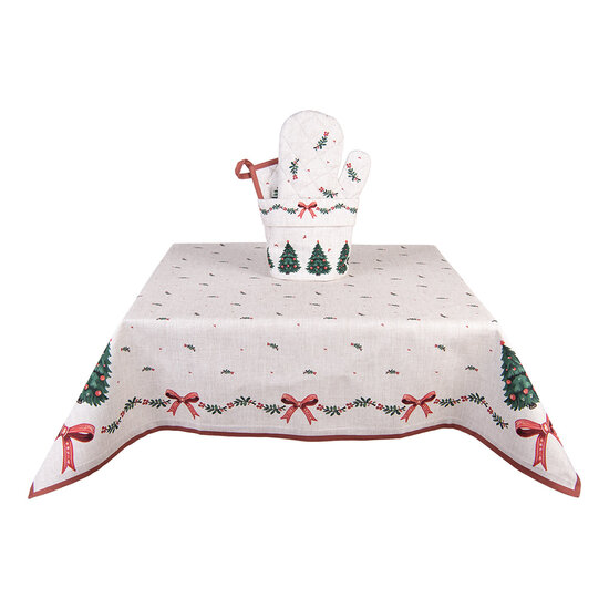 Clayre &amp; Eef   | Vierkant Tafelkleed Beige Groen Rood 100x100 cm | TCH01