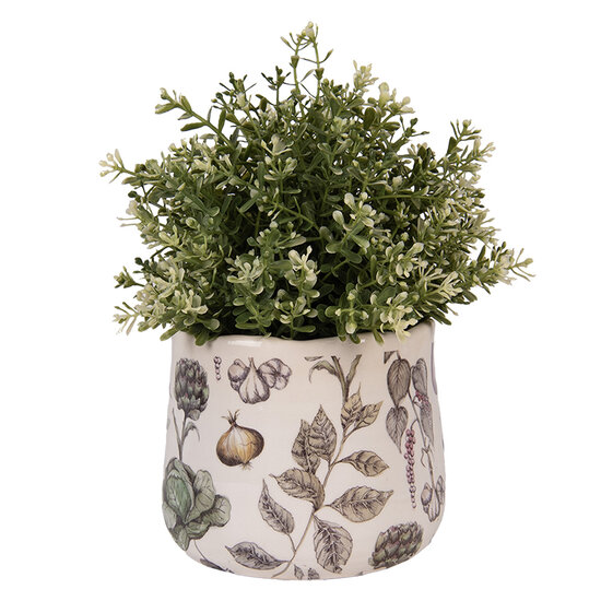 Clayre &amp; Eef   | Bloempot Binnen Beige Groen &oslash; 14x12 cm | 6CETKG0001S