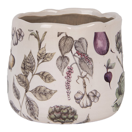 Clayre &amp; Eef   | Bloempot Binnen Beige Groen &oslash; 14x12 cm | 6CETKG0001S