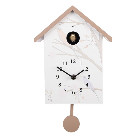 Clayre &amp; Eef   | Wandklok Wit Beige 20x10x26 cm / 3xAA | 6KL0841