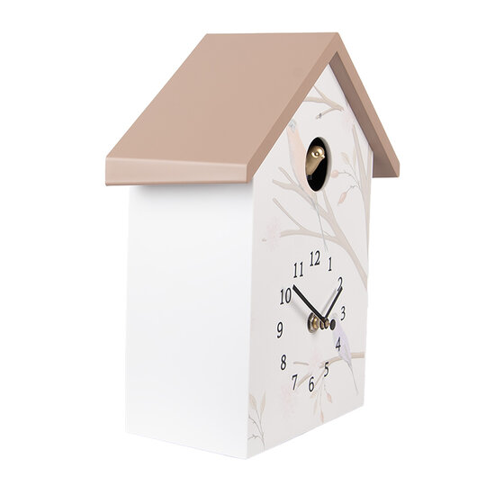 Clayre &amp; Eef   | Wandklok Wit Beige 20x10x26 cm / 3xAA | 6KL0841