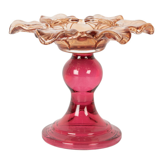 Clayre &amp; Eef   | Glazen Theelichthouder Oranje Roze &oslash; 14x11 cm | 6GL5338O