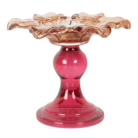 Clayre &amp; Eef   | Glazen Theelichthouder Oranje Roze &oslash; 14x11 cm | 6GL5338O