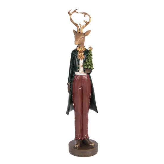 Clayre & Eef | Decoratie Hert Bruin Rood 9x9x37 cm | 6PR5408