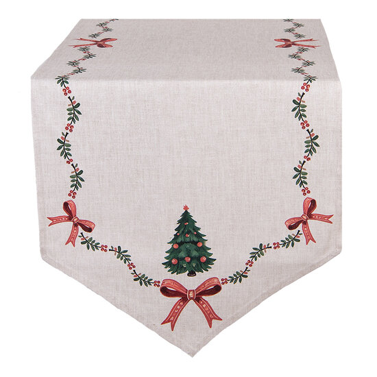 Clayre &amp; Eef   | Tafelloper Beige Groen Rood 50x160 cm | TCH65