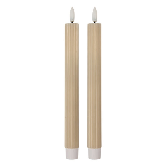 Clayre &amp; Eef   | Kaars met LED set van 2 Beige &oslash; 2x25 cm / 2xAAA | 6CA0002BE