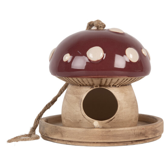 Clayre &amp; Eef   | Vogelhuis Beige Rood &oslash; 13x13 cm | 6CE2319