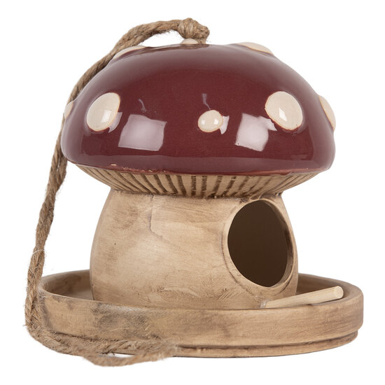 Clayre &amp; Eef   | Vogelhuis Beige Rood &oslash; 13x13 cm | 6CE2319