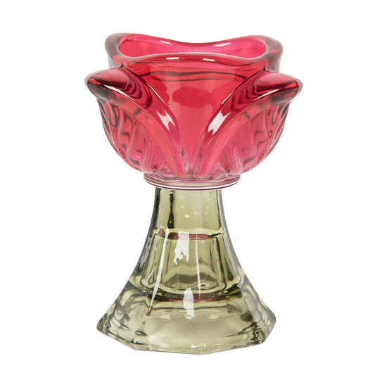 Clayre &amp; Eef   | Glazen Theelichthouder Roze Groen &oslash; 7x10 cm | 6GL5342P