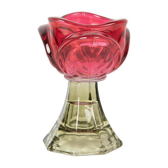 Clayre &amp; Eef   | Glazen Theelichthouder Roze Groen &oslash; 7x10 cm | 6GL5342P