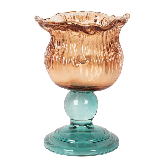 Clayre &amp; Eef   | Glazen Theelichthouder Oranje Groen &oslash; 10x14 cm | 6GL5348