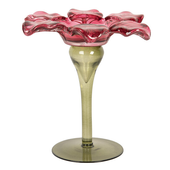 Clayre &amp; Eef   | Glazen Theelichthouder Roze Groen &oslash; 14x14 cm | 6GL5351