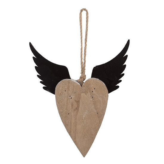 Clayre &amp; Eef   | Decoratie hanger Hart Wit Bruin 18x3x22 cm | 6H2415M