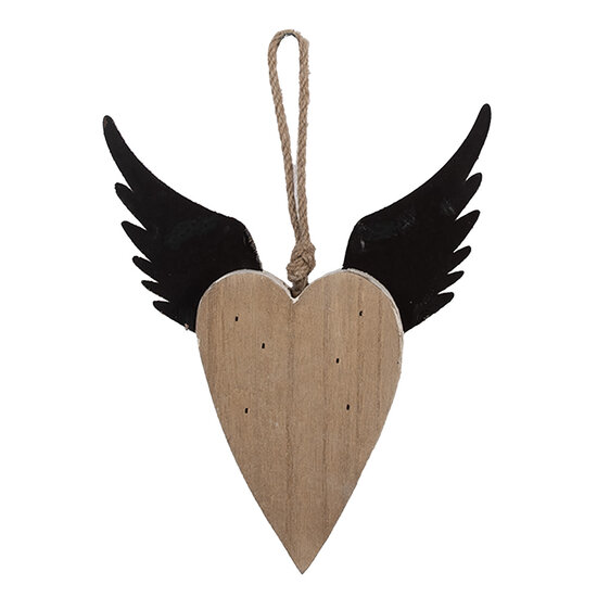 Clayre &amp; Eef   | Decoratie hanger Hart Wit Bruin 17x3x20 cm | 6H2415S