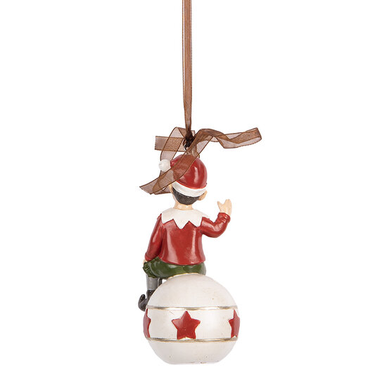 Clayre &amp; Eef   | Decoratie hanger elf Rood Wit 5x5x10 cm | 6PR5389