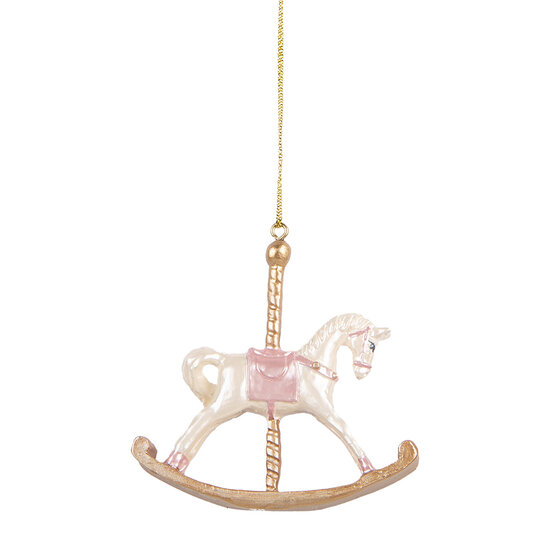 Clayre &amp; Eef   | Decoratie Hanger Hobbelpaard Wit Goudkleurig 8x2x7 cm | 6PR5412