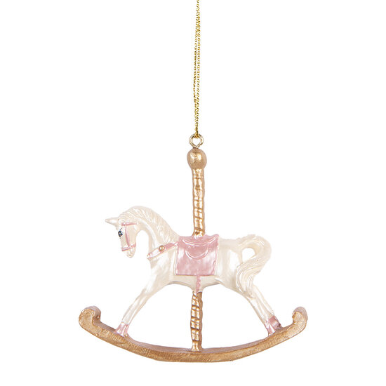 Clayre &amp; Eef   | Decoratie Hanger Hobbelpaard Wit Goudkleurig 8x2x7 cm | 6PR5412