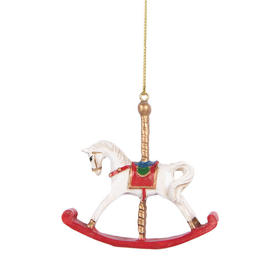 Clayre &amp; Eef   | Decoratie Hanger Hobbelpaard Wit Rood 8x2x7 cm | 6PR5413