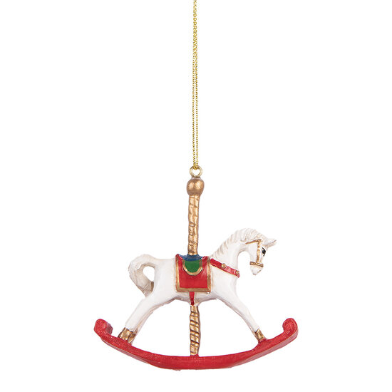 Clayre &amp; Eef   | Decoratie Hanger Hobbelpaard Wit Rood 8x2x7 cm | 6PR5413