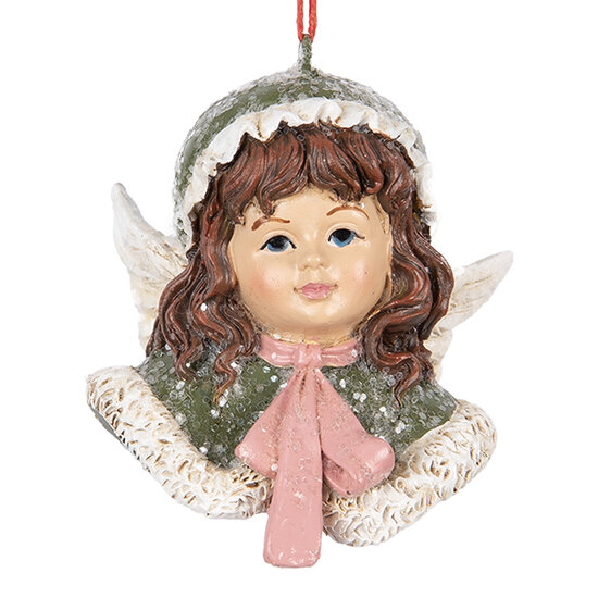 Clayre &amp; Eef   | Decoratie hanger Engel Groen Beige 7x7x7 cm | 6PR5705