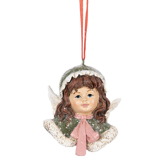 Clayre &amp; Eef   | Decoratie hanger Engel Groen Beige 7x7x7 cm | 6PR5705